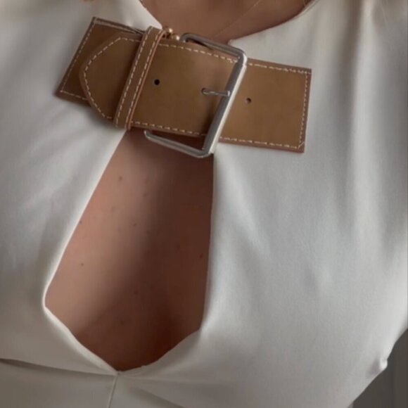 Zara Cream Mini Dress with Brown Belt - Picture 13 of 13